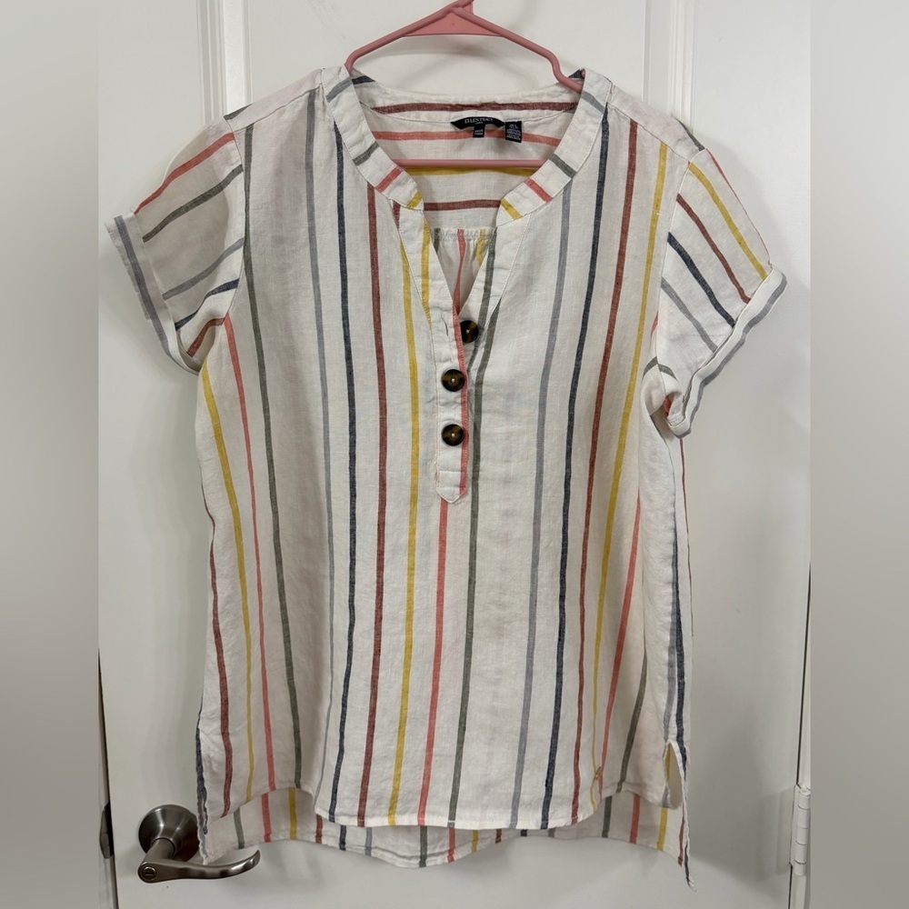 Ellen Tracy 100% Linen Striped Top